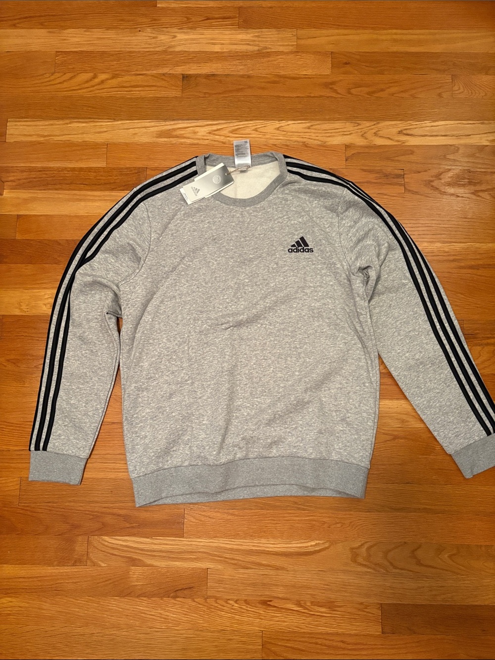 adidas Gray Crewneck Sweatshirt with Black Shoulder Stripes